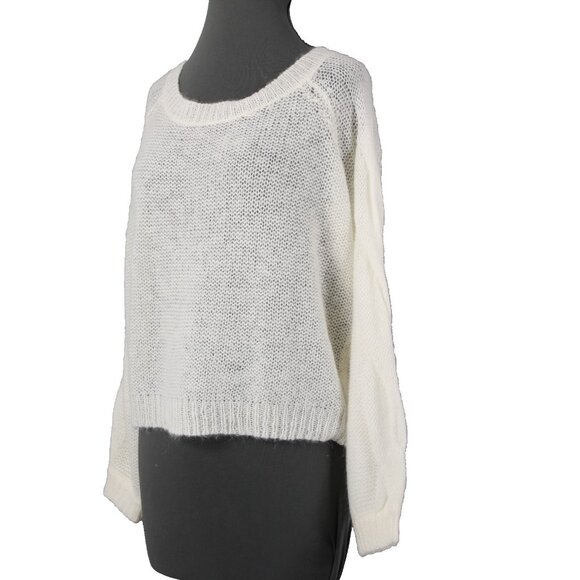 Rosie Neira Sz XS Ivory Knit Cable 3/4 Sleeve Oversize Acrylic Blend Sweater - Picture 1 of 13